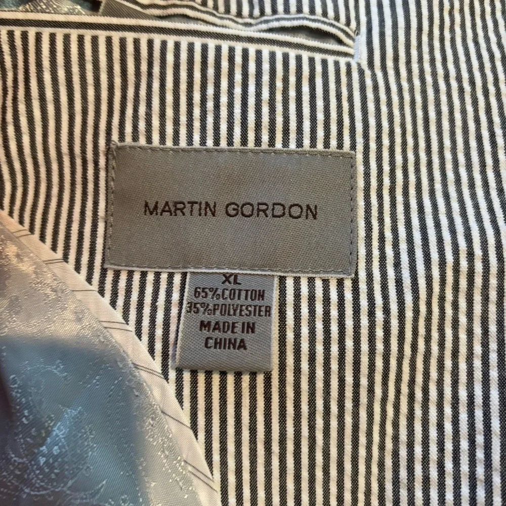 Martin Gordon Men's Size XL Seersucker Blazer Sport Coat Blue White Two‎ Button